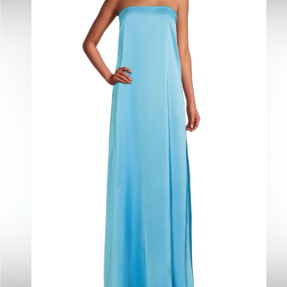 ANTONIO MELANI Strapless Light Blue Satin Maxi Dress